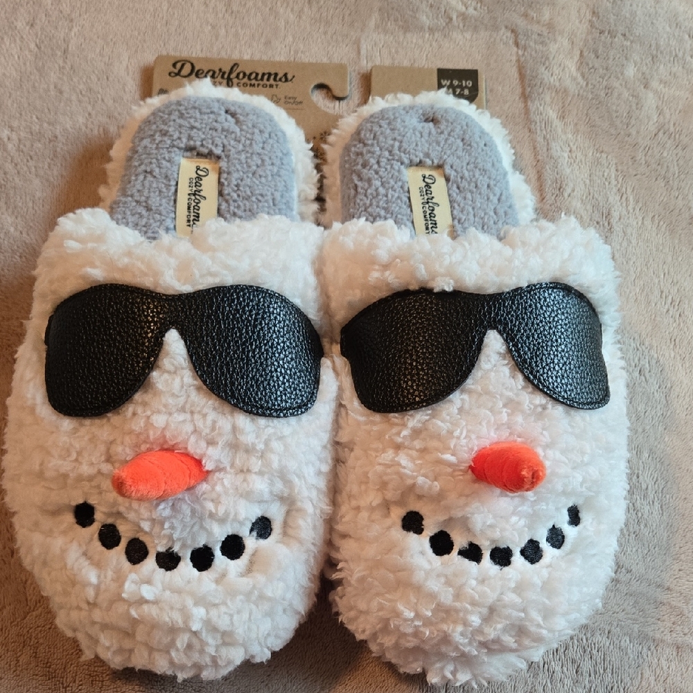 Dearfoams Snowman Slippers with Black Shades W 13-14, M 11-12